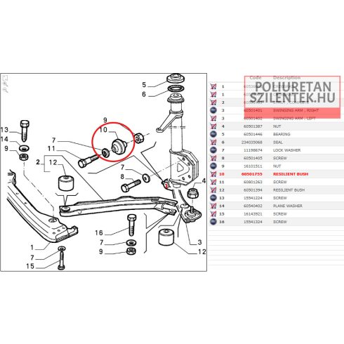 Első futómű hátsó lengőkar szilent
