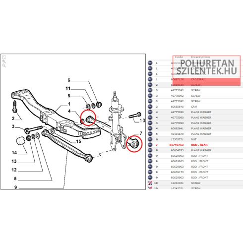 Hátsó hátulsó keresztlengőkar szilent 