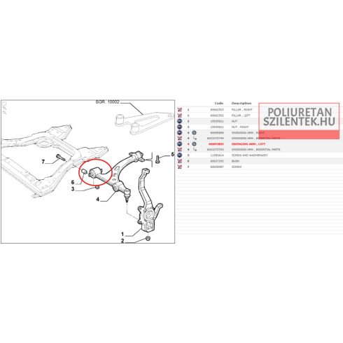 Első alsó lengőkar elülső szilent