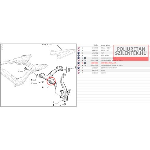 Első alsó lengőkar külső szilent