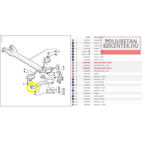 Hátsó alsó lengőkar elülső szilent pár