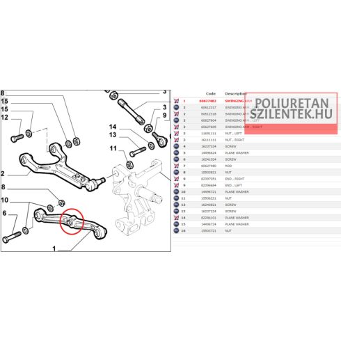 Hátsó alsó lengőkar középső szilent pár