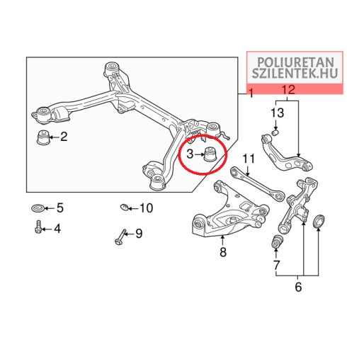 Hátsó bölcső hátulsó szilent