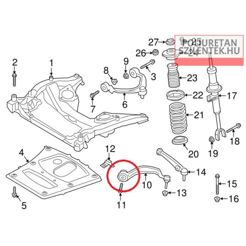 Első futómű elülső lengőkar belső szilent
