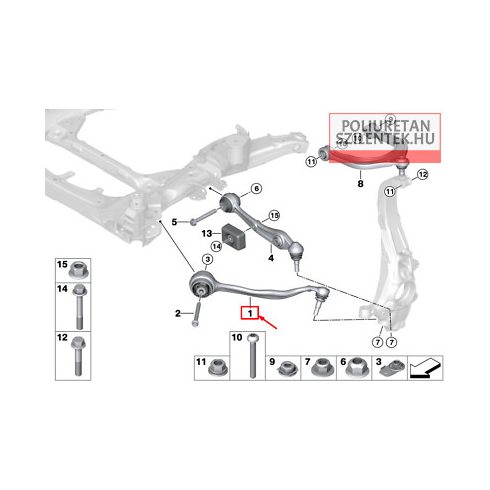 Első futómű alsó elülső lengőkar belső szilent