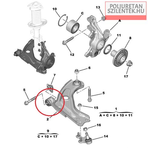 Első lengőkar elülső szilent