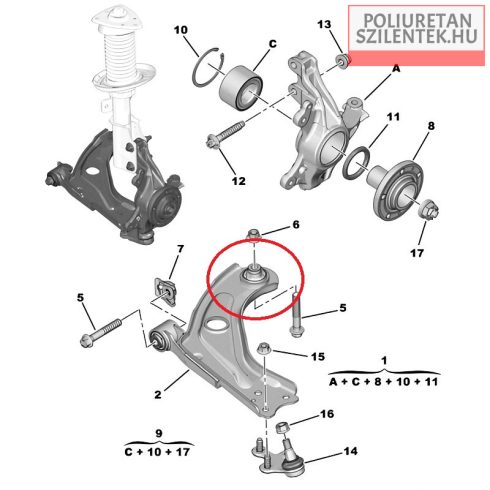 Első lengőkar hátsó szilent
