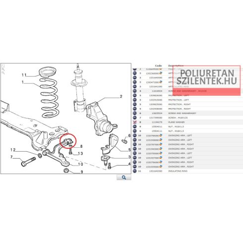 Első lengőkar hátsó szilent