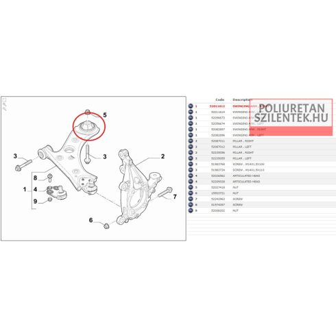 Első lengőkar hátsó szilent