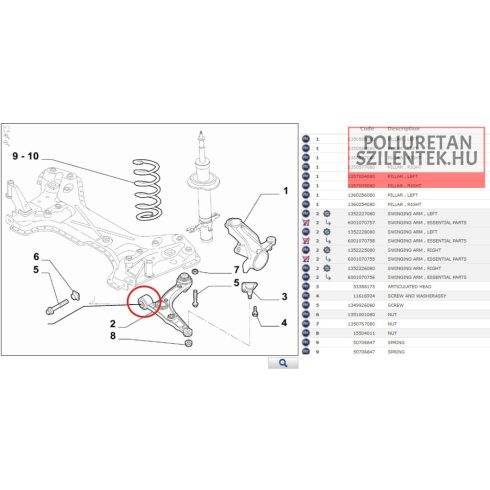 Első lengőkar elülső szilent